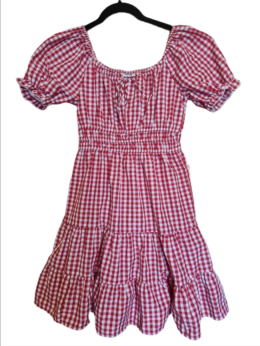 COTTAGECORE RED WHITE GINGHAM SMOCKED MINI DRESS SIZE SMALL/ MEDIUM - Picture 6 of 8